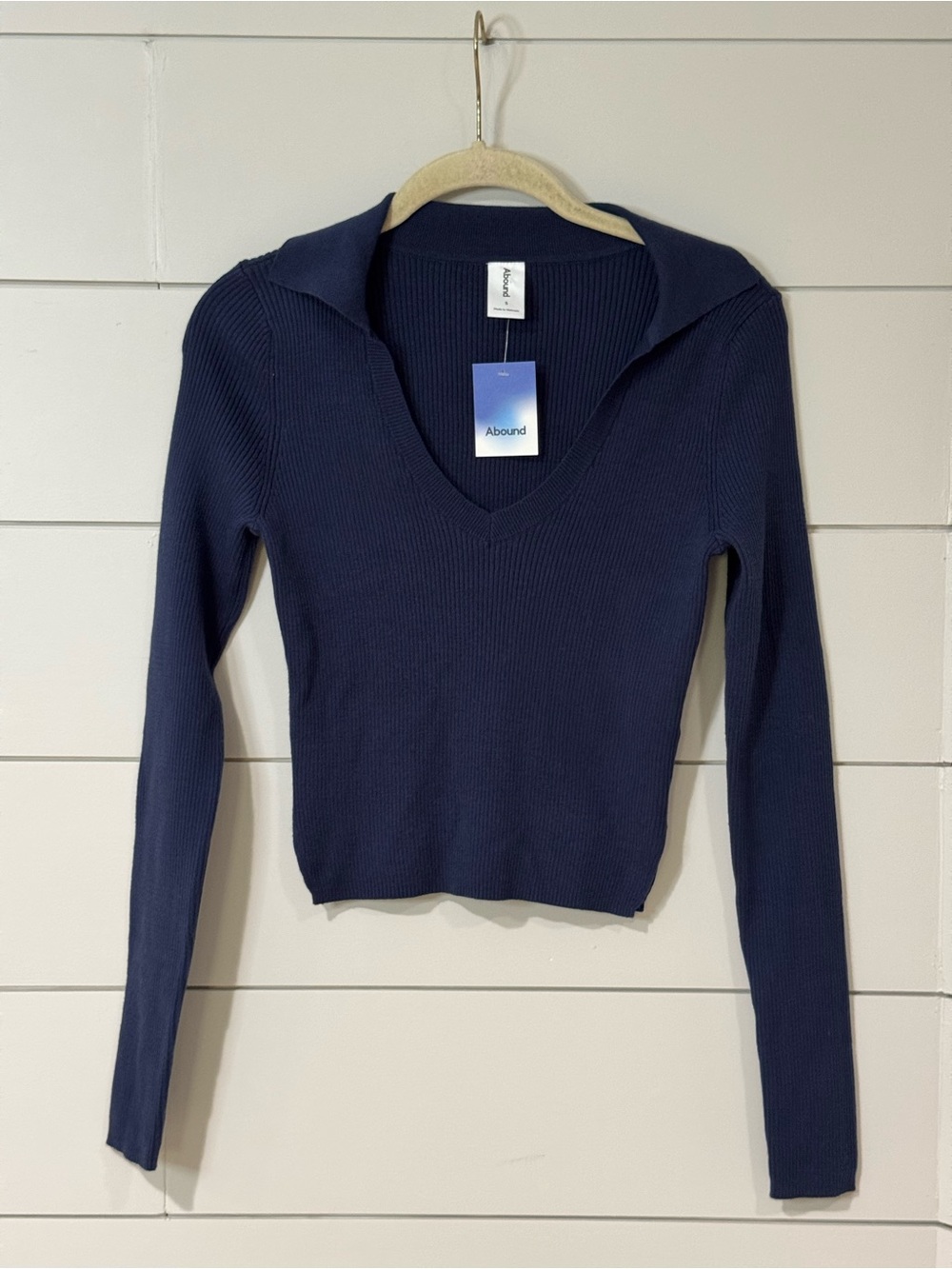 NEW Abound Navy Ribbed V-Neck Long Sleeve Top Size S